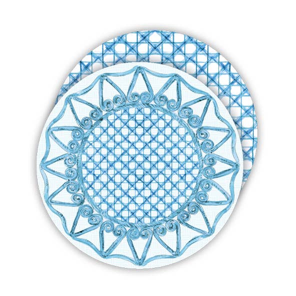 Handpainted Blue Rattan Round Coaster for wholesale by RosanneBeck Collections