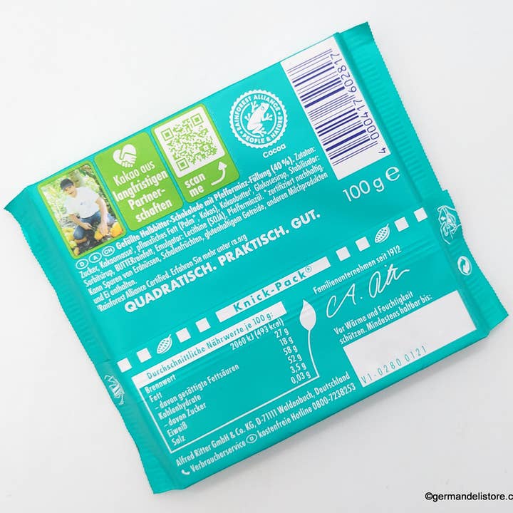 Phoenix Distributions – wholesale Choklad – RITTER SPORT Pfefferminz 100 gram 12 räkningar