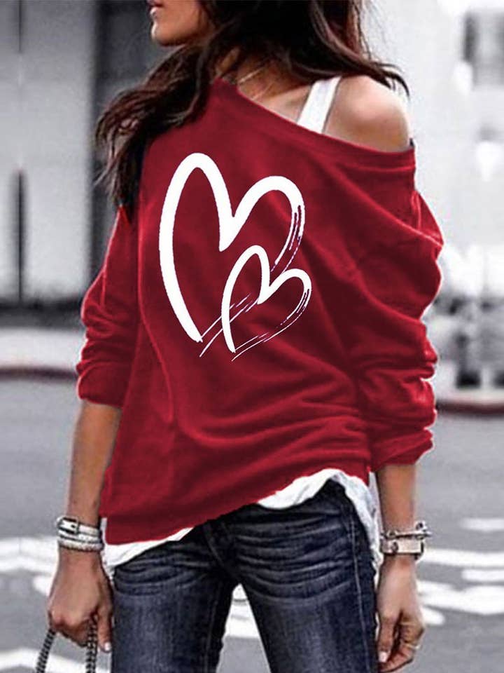 Tourtiwi - Wholesale Graphic Sweatshirt - Women's - Double Heart Printed Sweatshirt0
