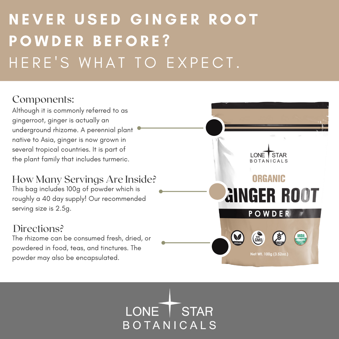 Lone Star Botanicals - Wholesale Protein/Superfood Powder - Organic Ginger Root Powder -- 3.52 oz4