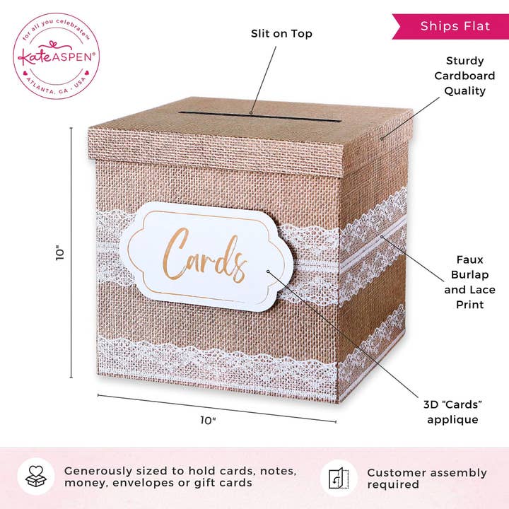 Kate Aspen - Wholesale Party Sign/Banner - Rustic Elegance Wedding and Party Card Box - Burlap and Lace5