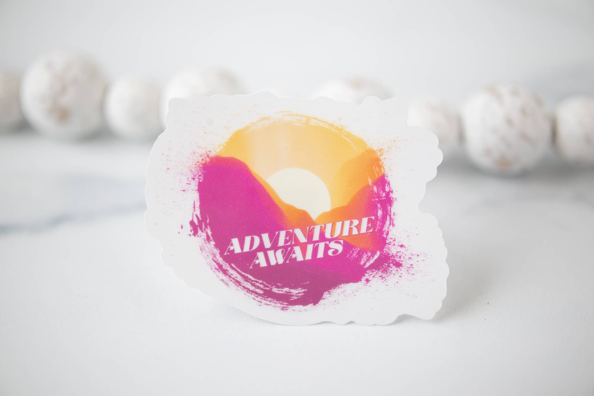 Savannah and James Co - Wholesale Sticker - Adventure Awaits, Sunset Clear Vinyl Sticker, 3in.2