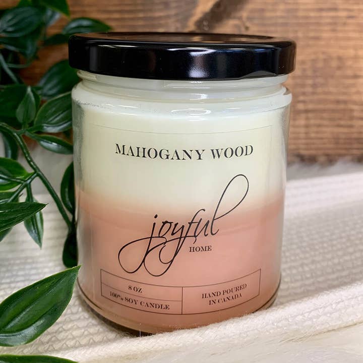 Mahogany Wood Soy Candle 8 oz for wholesale by Joyful Home Inc.