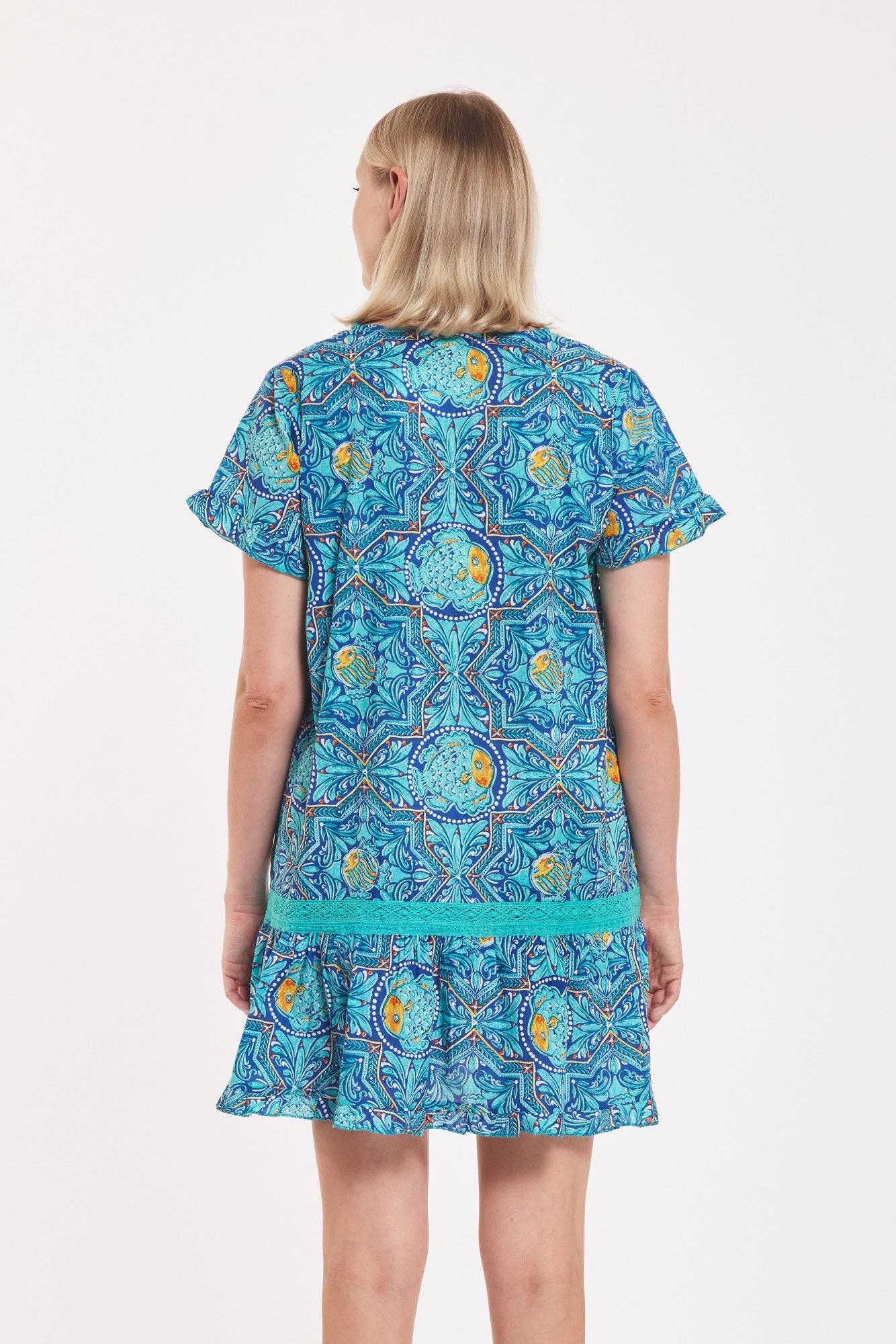 ModaPosa - Wholesale Dress - Women's - Ilaria Dress Fish Majolica Navy White Orange Spring Summer0