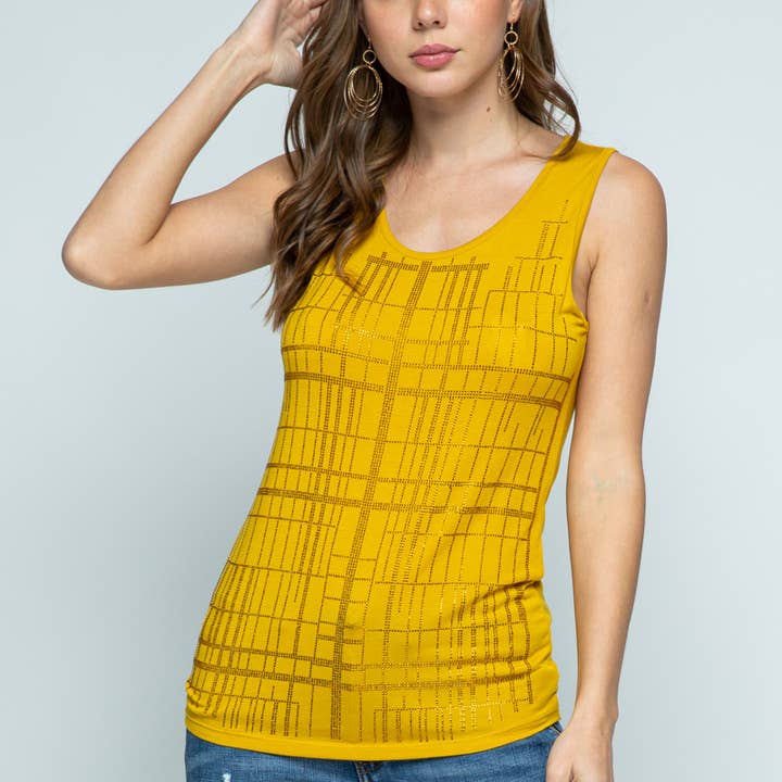 DÉBARDEUR BASIQUE À PIERRES (moutarde) pour la vente par VOCAL