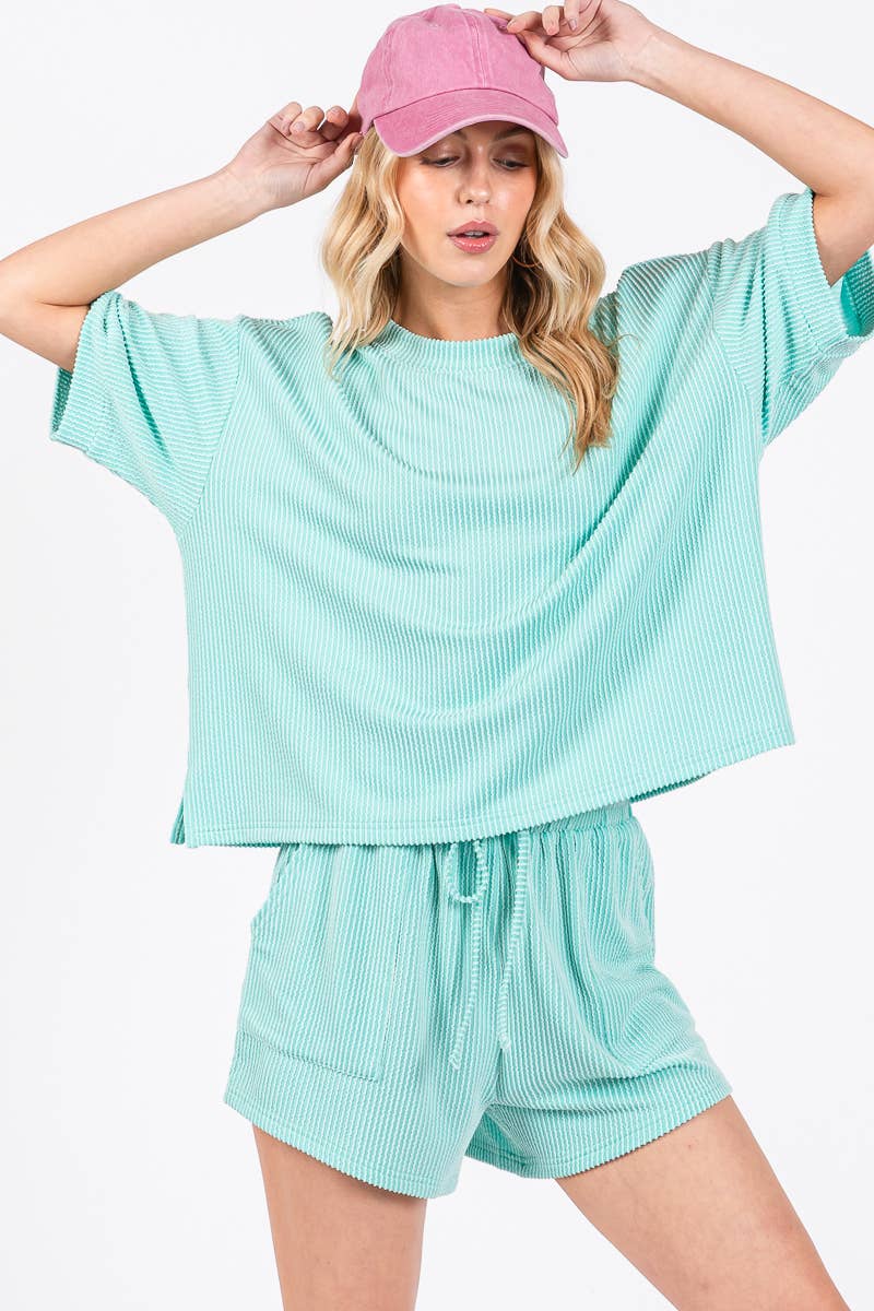 Sewn and Seen - Wholesale Lounge Set - Women's - RIBBED ROUND NECK TOP AND SHORTS SET8