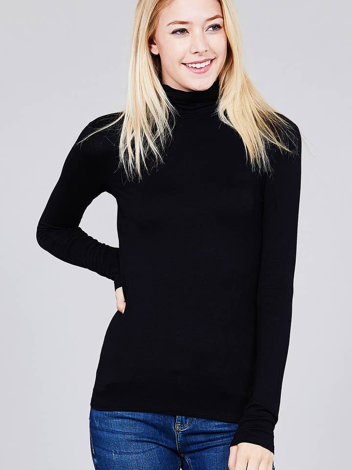 42POPS - Wholesale Knit Top - Women's - ._ SI-11161 LONG SLEEVE TURTLE NECK FITTED RAYON JERSEY TOP0