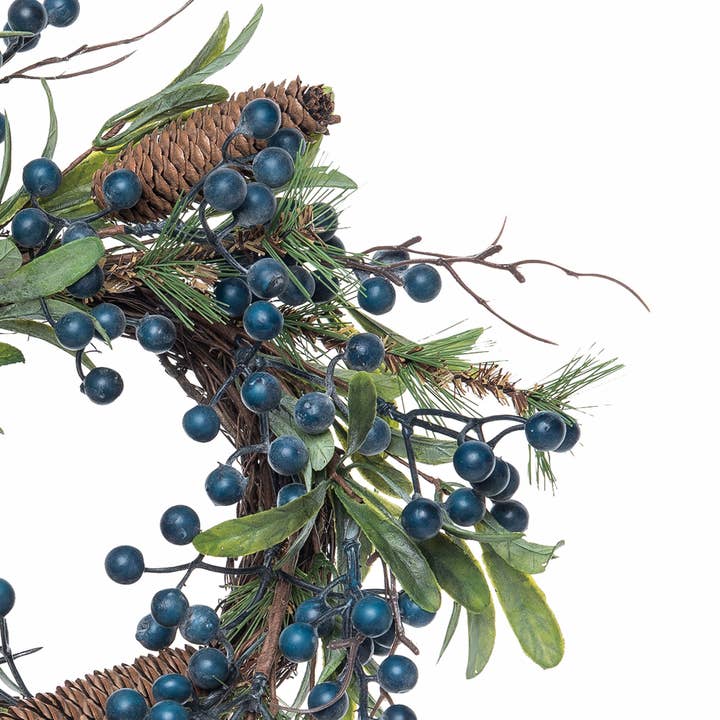 C&F Home - Wholesale Wreath - Medium Blue Berry/Pinecone & Leaves Wreath1