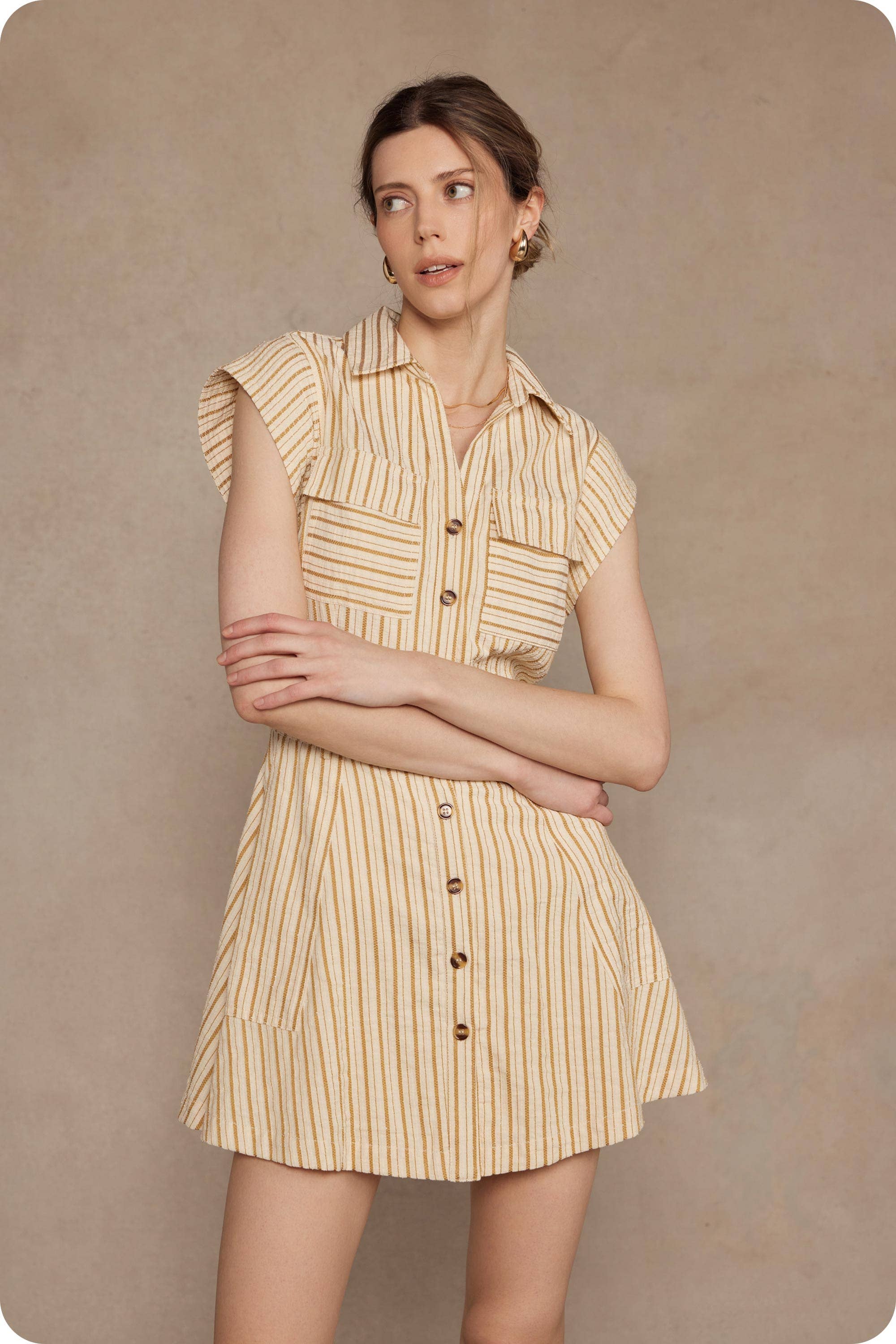 Strut & Bolt - Wholesale Dress - Women's - Top-Stitch Sleeveless Stripe Cotton Mini Dress23