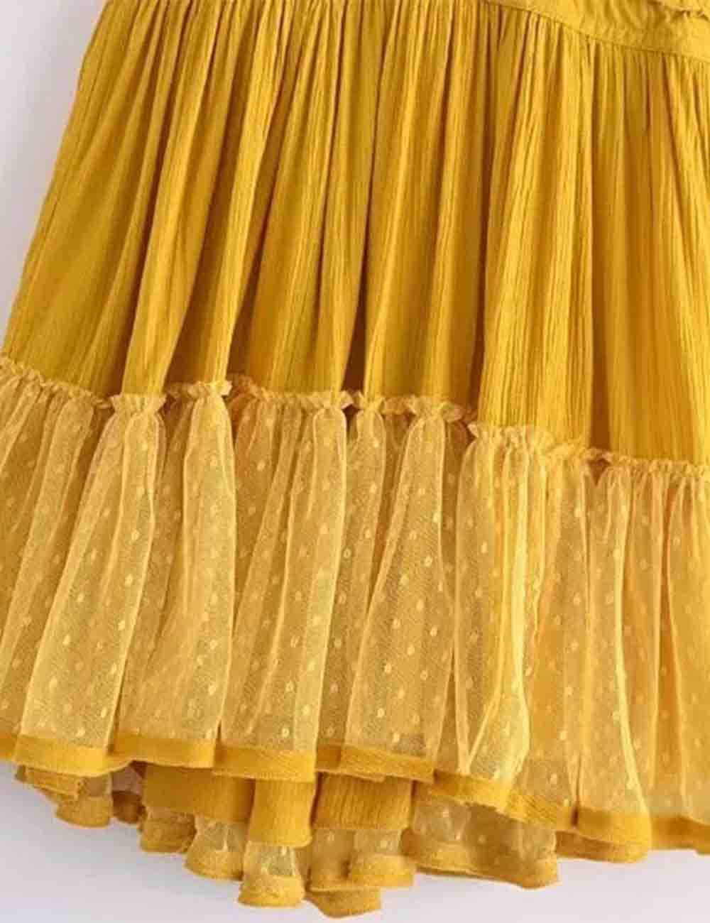 Sweetkama - Wholesale Dress - Women's - Ladies Solid Color V-Neck Mesh Dot Halter String Shoulder Mini Dress3