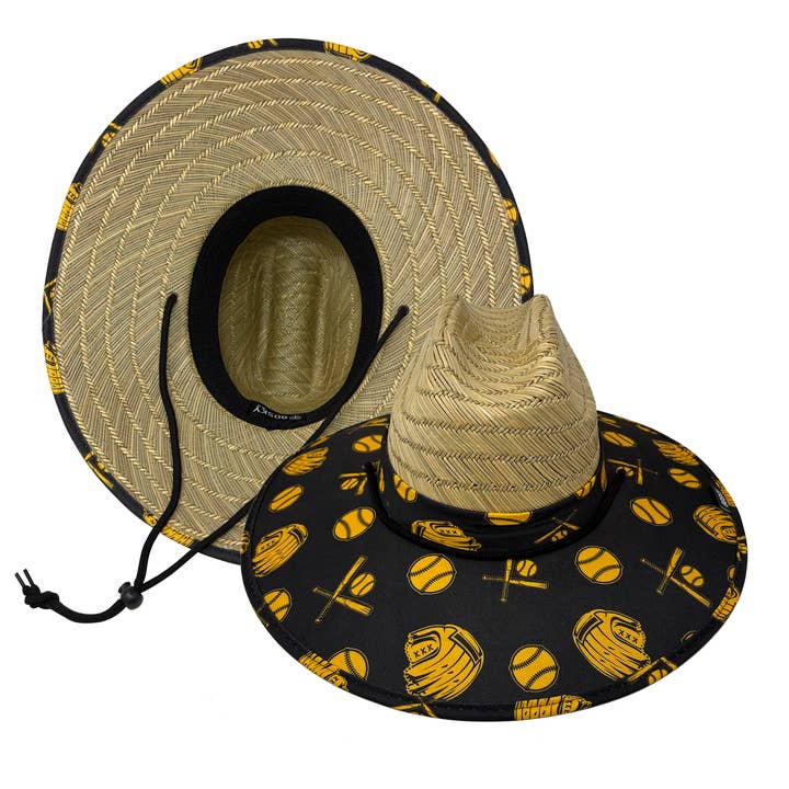 Sombrero de Playa de Paja Premium de Guardavidas de Béisbol y Softbol Marrón y Dorado para venta al por mayor de Bosky Hat Co.