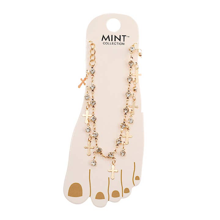 Atlas Fashion - Wholesale Anklet - JAK44335 - Metal Cross & Rhinestone Anklet