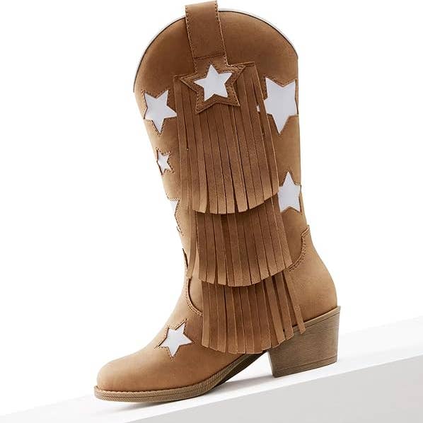 Girls Cowgirl Boots Pointed Toe Tassel Western Boots Brown for wholesale by PatPat