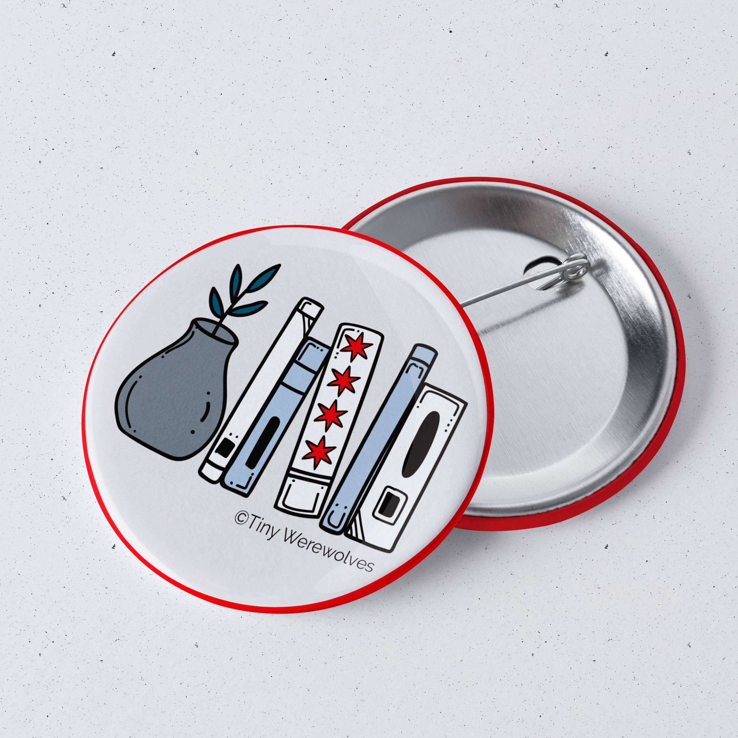 Tiny Werewolves - Wholesale Lapel Pin/Button - Chicago Flag Bookshelf 1" Mini Button Pin