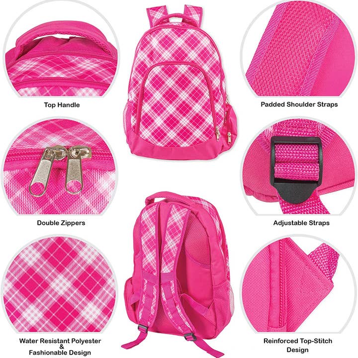 EAST AVENUE - Wholesale Rugzak - Kinderen - Roze preppy geruite rugzak5
