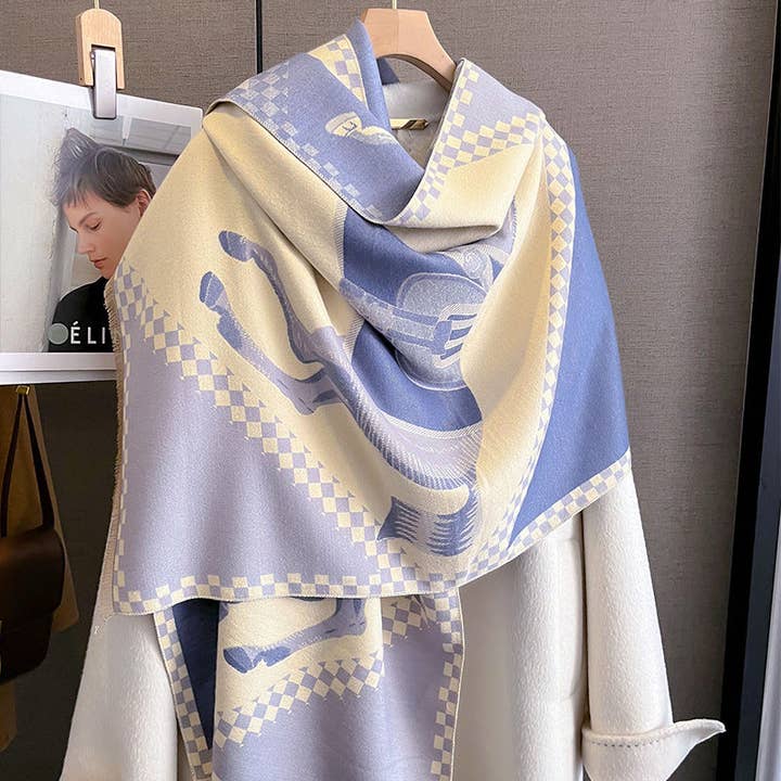 JPC Equestrian - Wholesale Scarf - Women's - AWST Int'l Horses in Blankets Acrylic Cashmere Scarf8