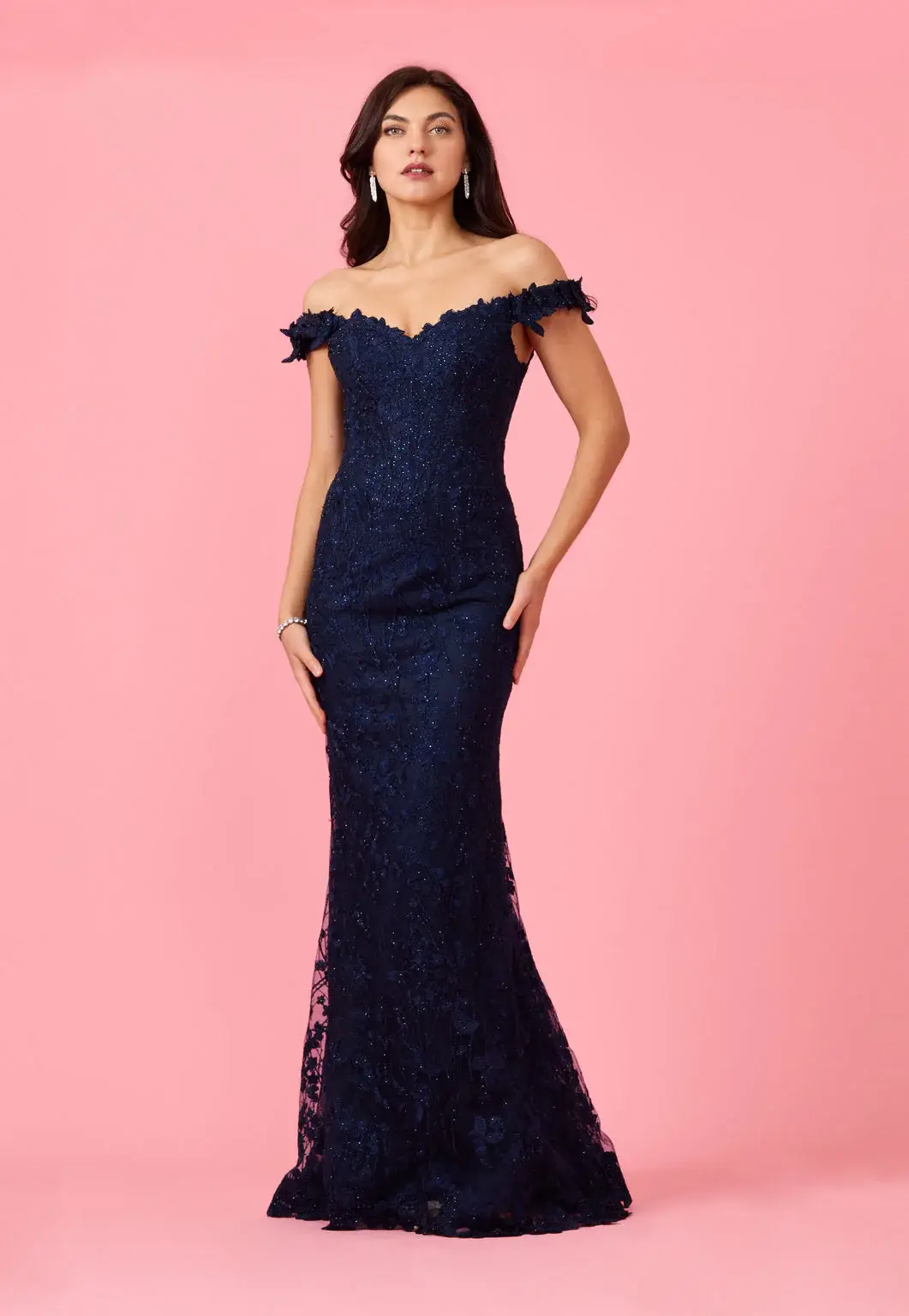 Kos Couture - Vente Robe de soirée – femme - Robe de bal formelle à sequins avec épaules dénudées ajustée17