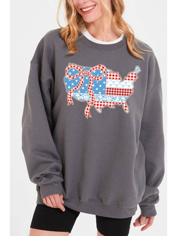 Pink Irene Wholesale - Wholesale Shirt - Women's - USA Map Patchwork Graphic Sweatshirt