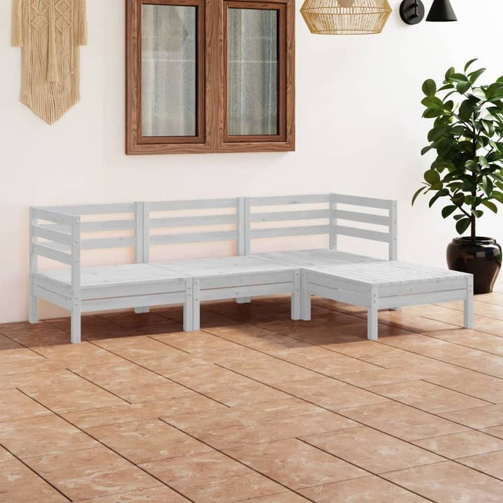 Garden Lounge Set White Solid Pinewood Medium Modular for wholesale by American Smart
