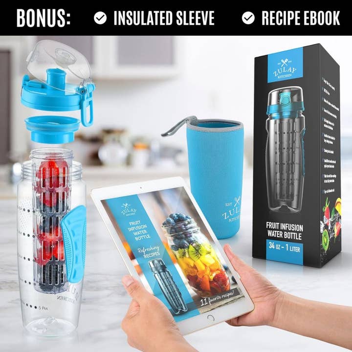 Zulay Kitchen - Wholesale Water Bottle - Fruit Infuser Water Bottle - 34oz Capacity