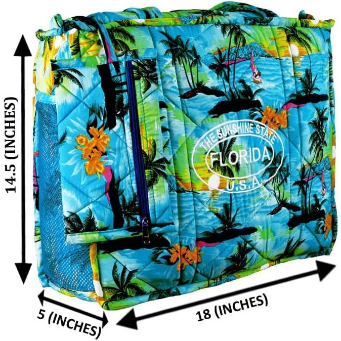 LA LEELA \ HAPPY BAY - Wholesale Beach Bag - Beach Pool Tote Bag + Purse + Beach Wrap Palm Blue P04688
