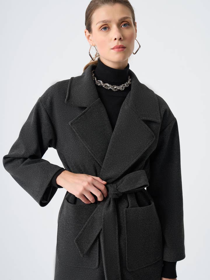 Mizalle Women's Basic Textured Wool Coat for wholesale by Mizalle