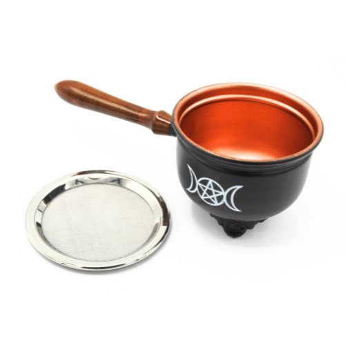 Green Tree – Porta-incenso por atacado – Caldeirão com cabo e tampa de madeira com símbolo Lua Tripla e Pentagrama2