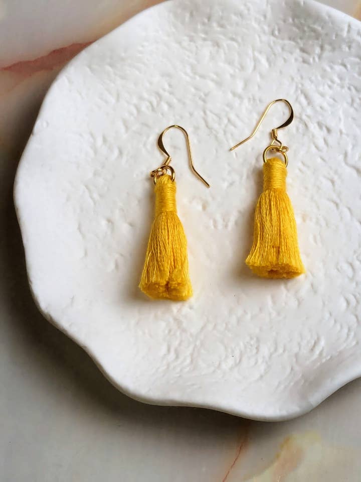 "Lia Mini" Yellow Plain Tassel Earrings for wholesale by Created By Lau