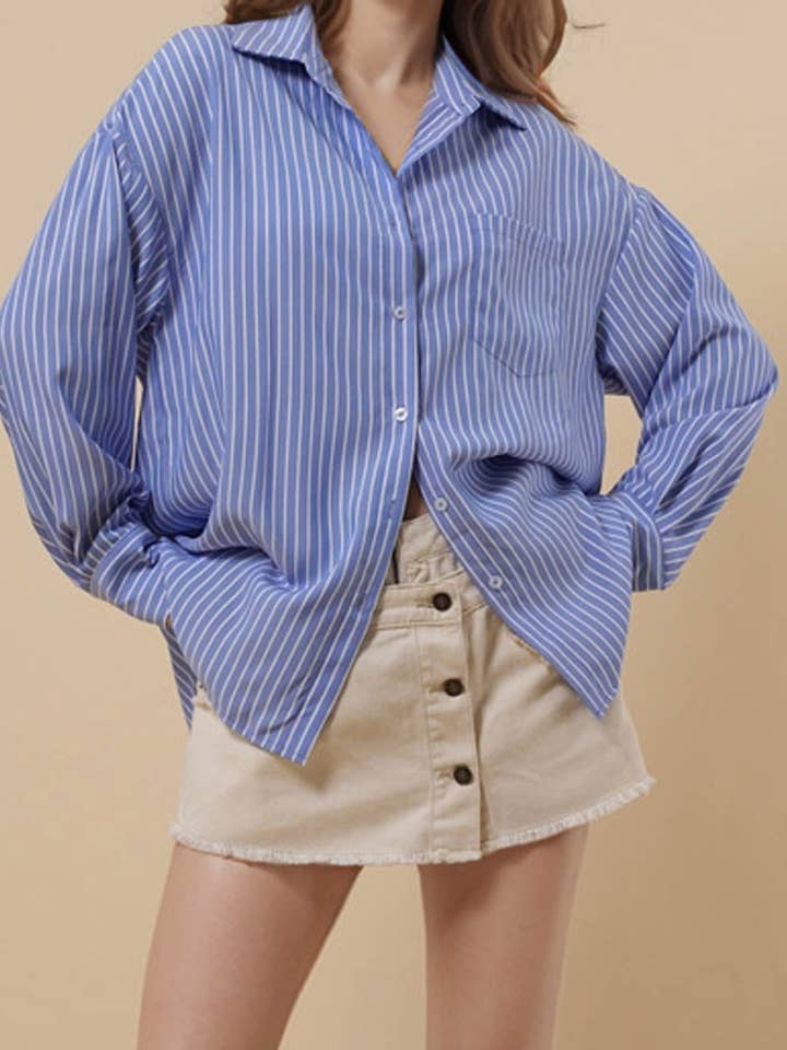 Sweetkama - Wholesale Button Down Shirt - Women's - Ladies Striped Color Block Button Down Shirt 8SKT511610