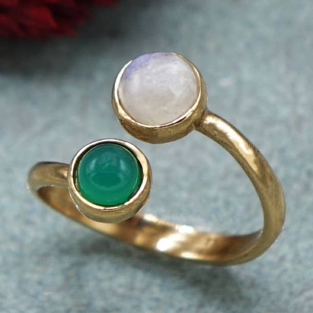Green Agate & Moonstone Gemstone Ring for wholesale by Verna Artisan Works