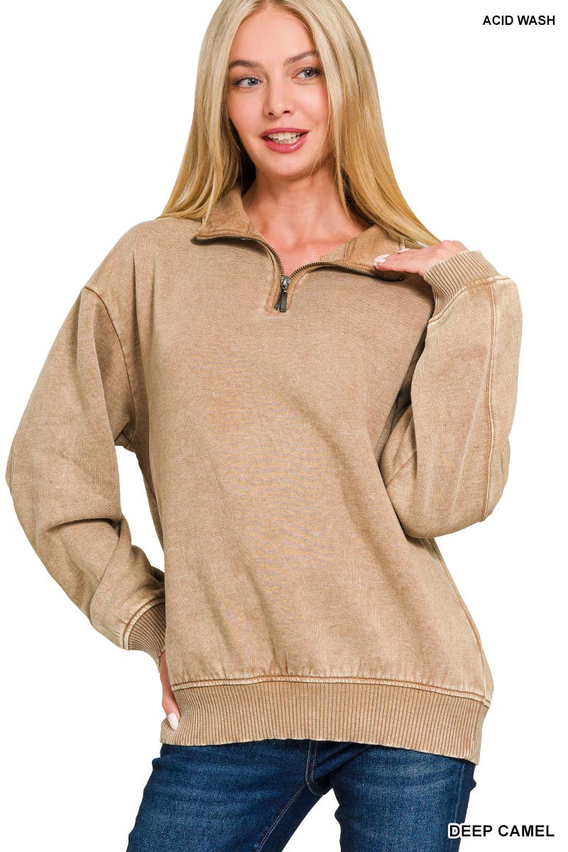 42POPS - Wholesale Sweatshirt - Women's - ,..0810 Acid Wash Fleece Half Zip Pullover SI-2674822