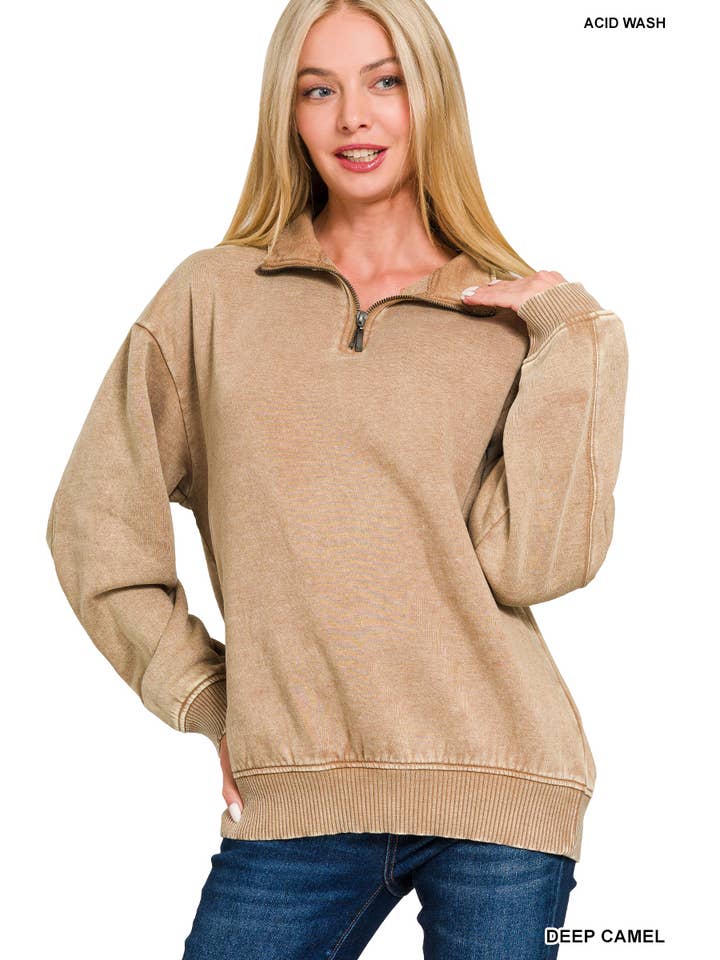 42POPS - Wholesale Sweatshirt - Women's - ,..0810 Acid Wash Fleece Half Zip Pullover SI-2674822