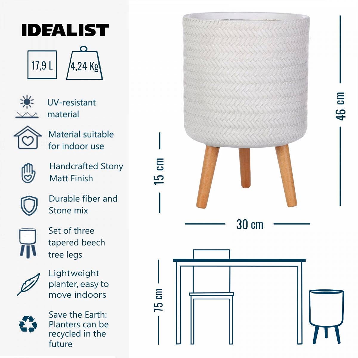 Idealist Lite Fibrestone Planters - Wholesale Plant Pot - IDEALIST Plaited Round Indoor Planter with Legs4