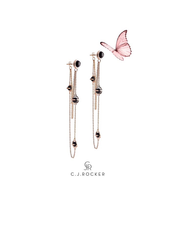 Black Onyx Drop Earrings | 18K Gold or Rhodium Silver for wholesale by C.J.ROCKER