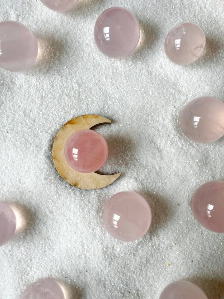 Mini Crystal Bundle | Rose Quartz Mini Sphere with Mini Moon for wholesale by MercuryX Shop