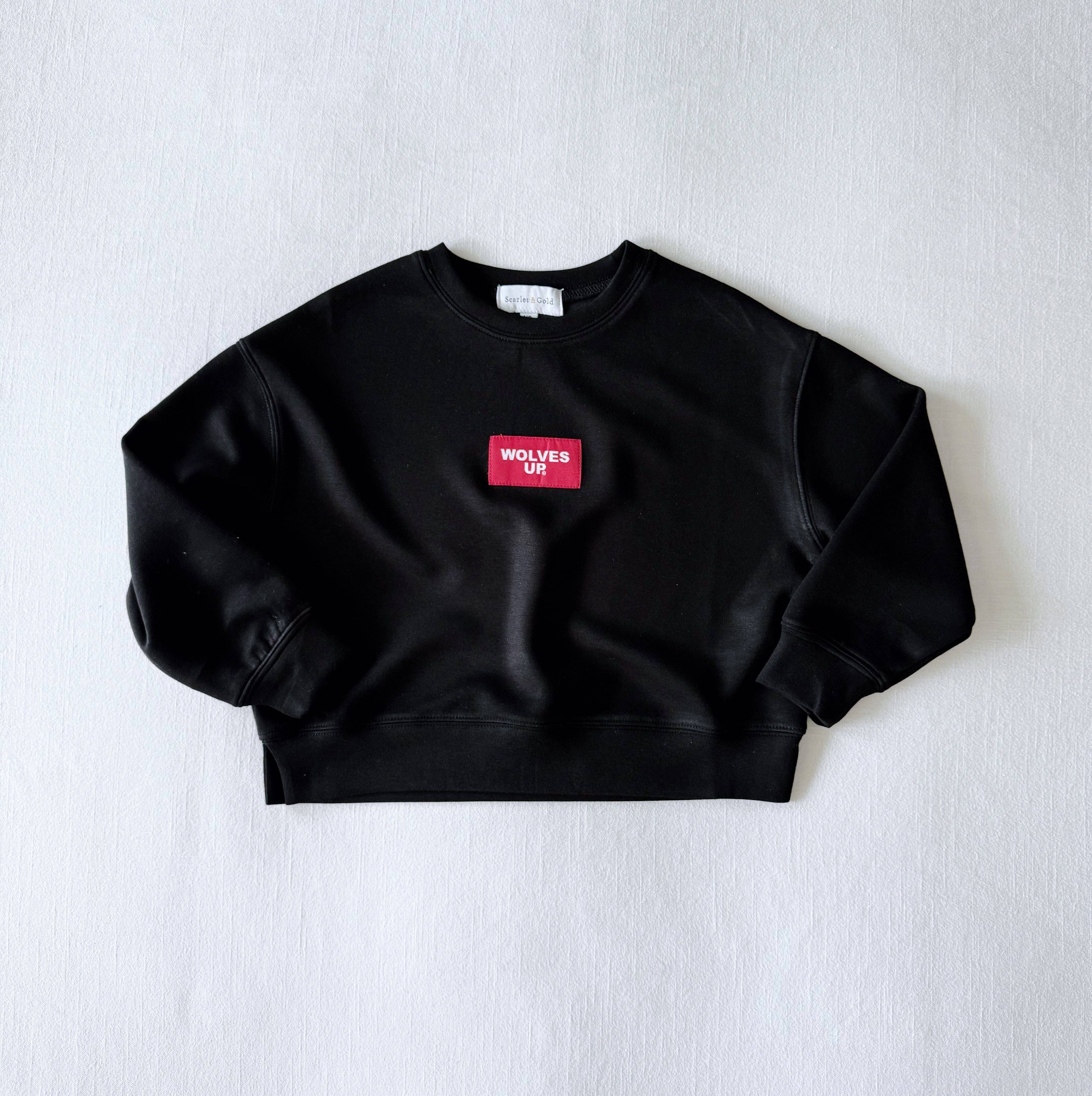 Black The Ava Airy Crewneck Black| Wolves Up Woven Label for wholesale on Faire0