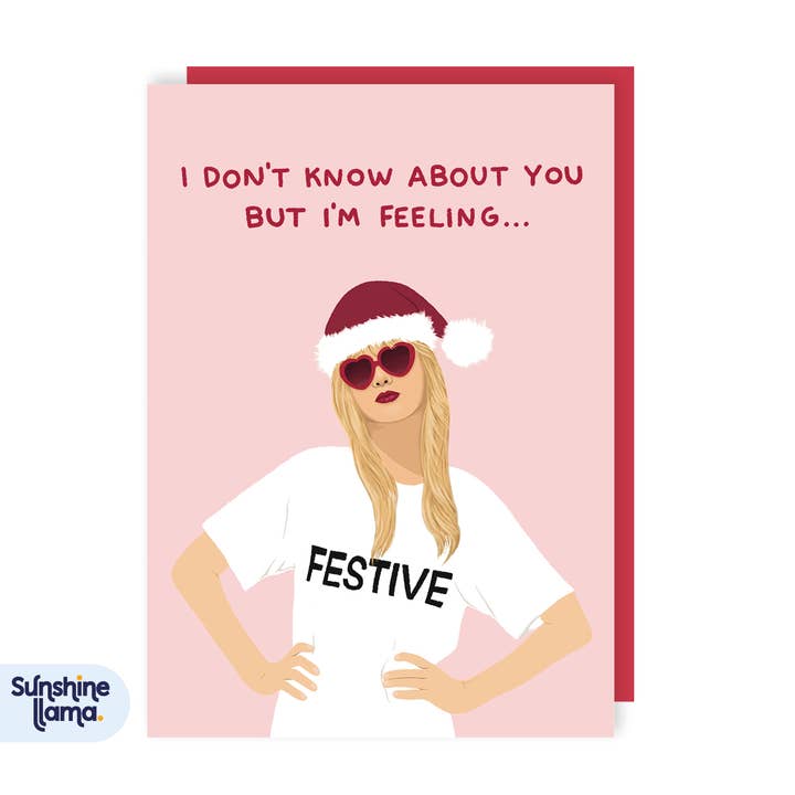 Taylor Swift Celebrity Christmas Card - Sunshine Llama for wholesale by Lucy Maggie Designs