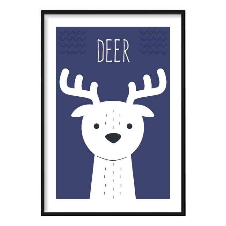 Artze Wall Art – wholesale Poster – Hjort Skandinavisk Geometrisk Marinblå Plantskola Poster