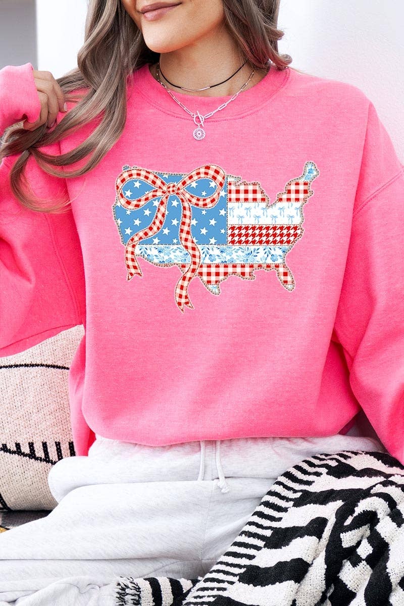 Pink Irene Wholesale - Wholesale Shirt - Women's - USA Map Patchwork Graphic Sweatshirt14