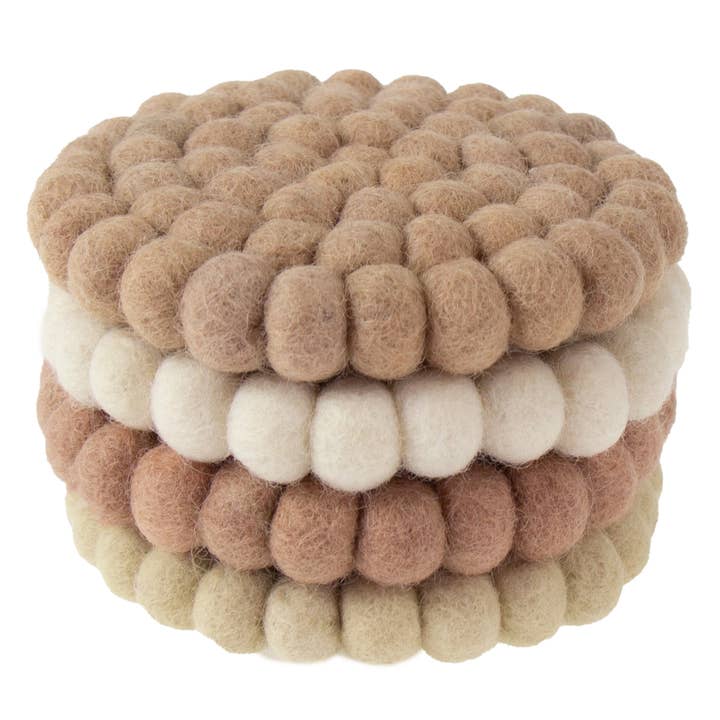 Global Crafts - Wholesale Coasters - Rose Quartz Tonal Felt Ball Coasters, Set of 44