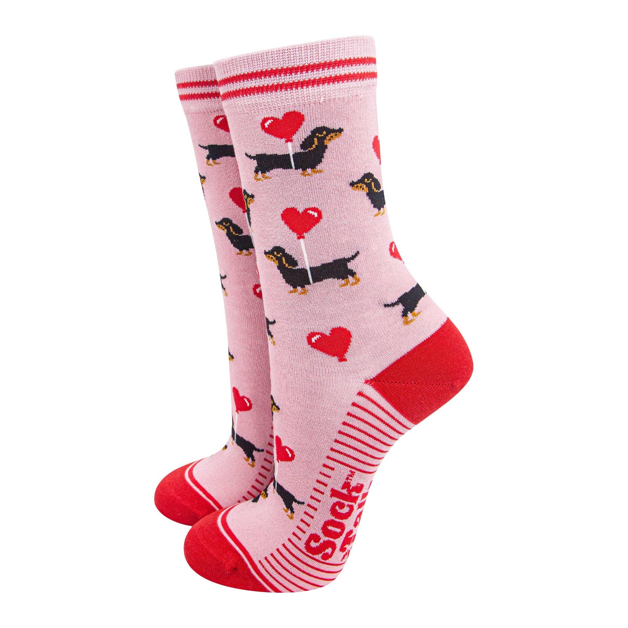 Sock Talk - Vente Chaussettes – femme - Chaussettes en bambou pour femmes - Rose clair/Rouge, Chiens saucisses0