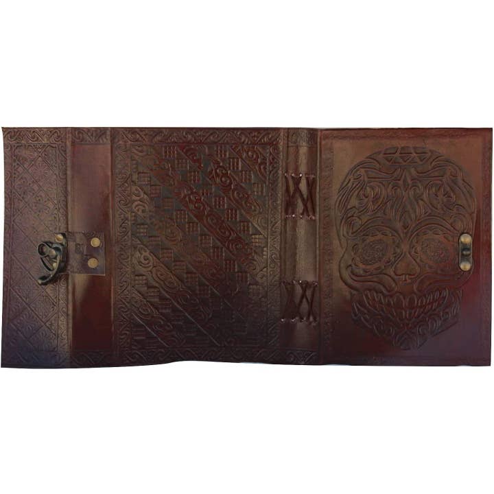 Tuzech Leather – wholesale Journal och dagbok – TUZECH Läderjournal Dagbok Dödskalle Vintage Antik Skuggornas Bok Handgjord Anteckningsbok Skissblock Hocus Pocus Anteckningsblock Present för Män Kvinnor Sju Chakra Med Läderinbunden 7X5 Tum Brun