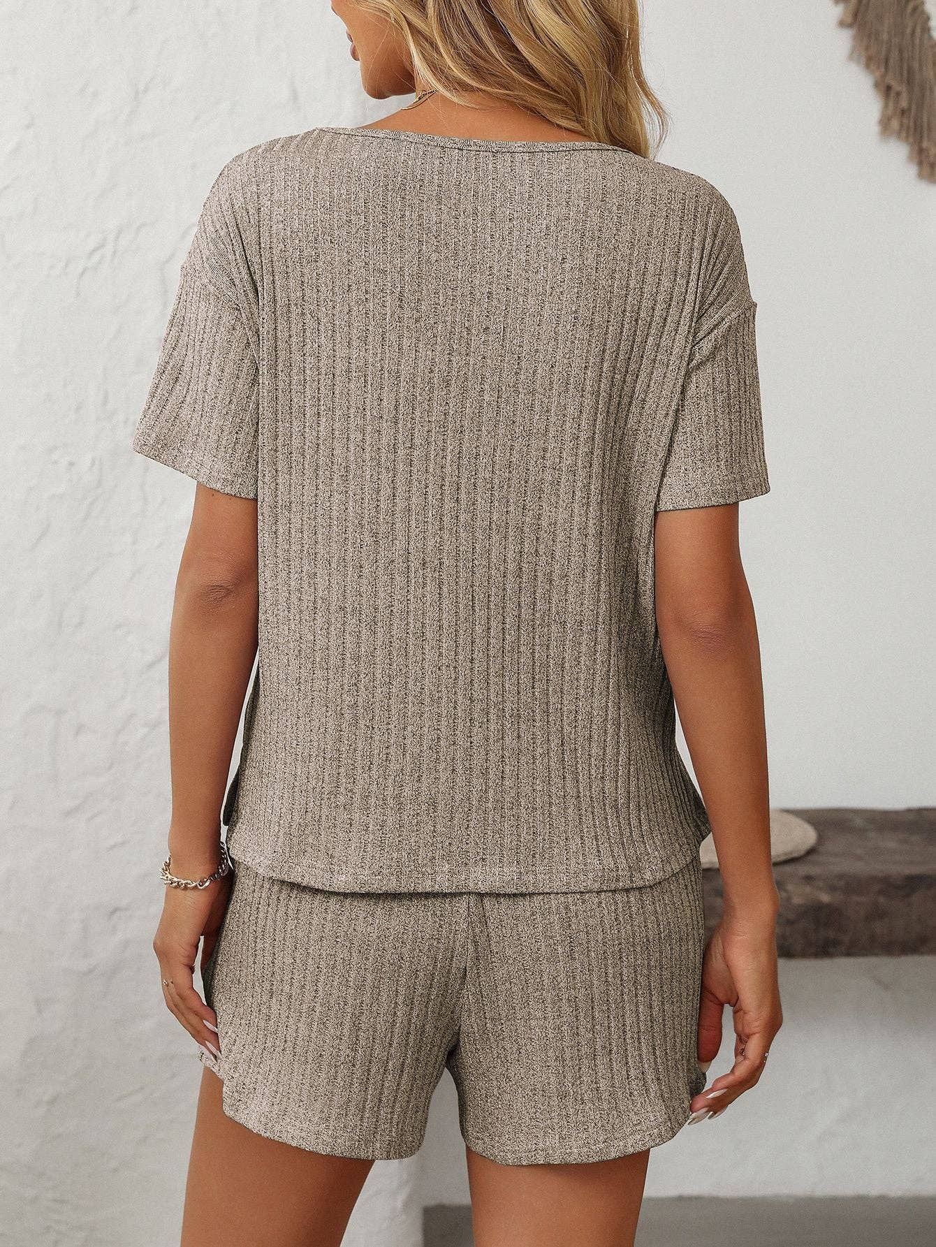 Lovesoft - Wholesale Lounge Set - Women's - Solid Color Ribbed Short-Sleeve Pajama Loungewear Set18