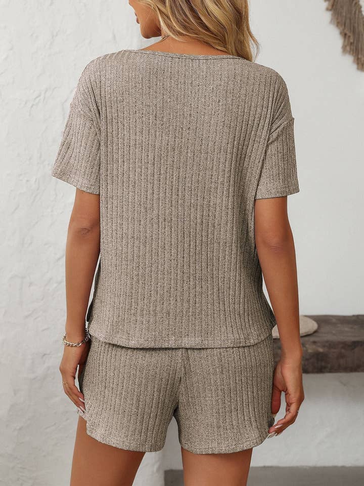 Lovesoft - Wholesale Lounge Set - Women's - Solid Color Ribbed Short-Sleeve Pajama Loungewear Set18