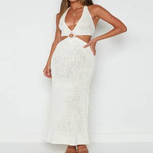 Wholesale Ladies Lace-up Halter Skirt Sexy White Mesh Split