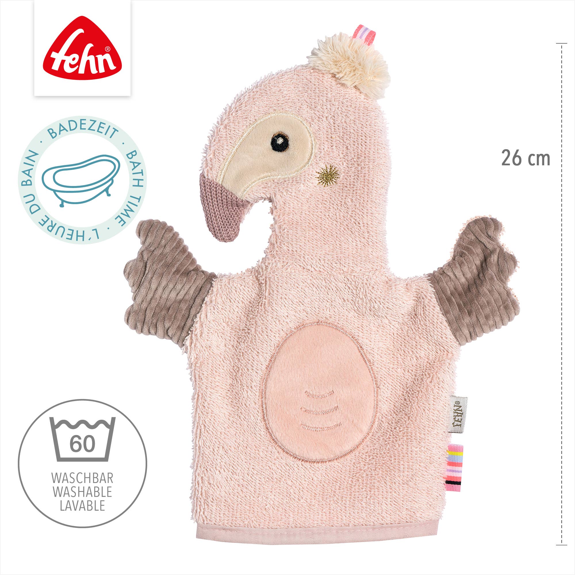 Fehn – wholesale Tvätthandske - Barn och baby – Flamingo-tvättvante med djurmotiv4