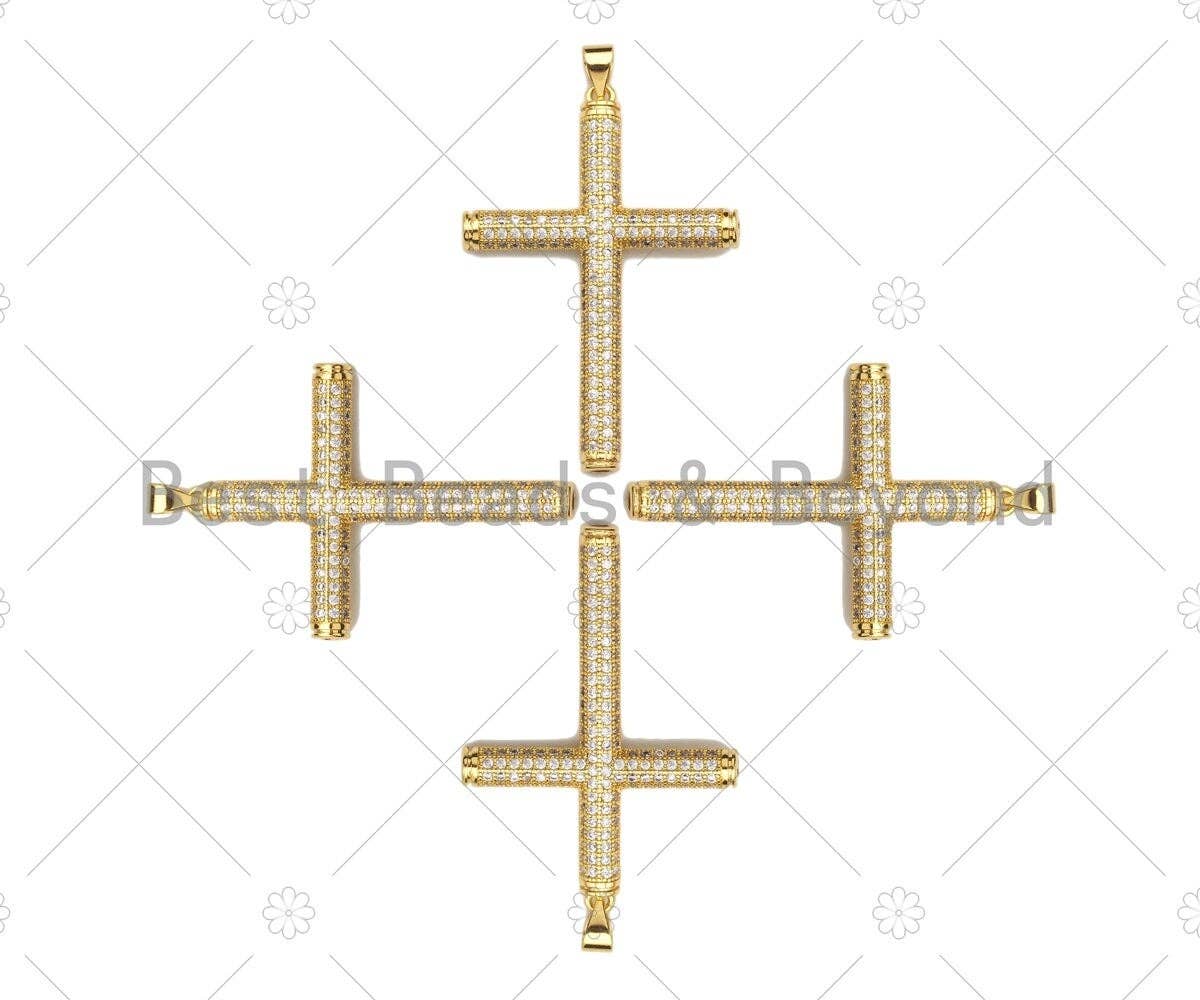 BestBeads&Beyond - Wholesale Individual Charm/Pendant - Large CZ Micro Pave Gold Cross Shape Pendant, Gold Cross Cha0