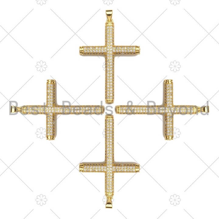 BestBeads&Beyond - Wholesale Individual Charm/Pendant - Large CZ Micro Pave Gold Cross Shape Pendant, Gold Cross Cha