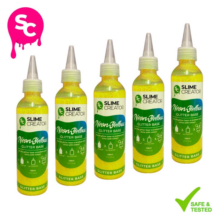 Slime-skapare Glitterbas - Neon Gul - 180 ml Flaska - Djärv Neon Gul Glitter för Slime-tillverkning - Förpackning med 10 för wholesale av Tonic Studios