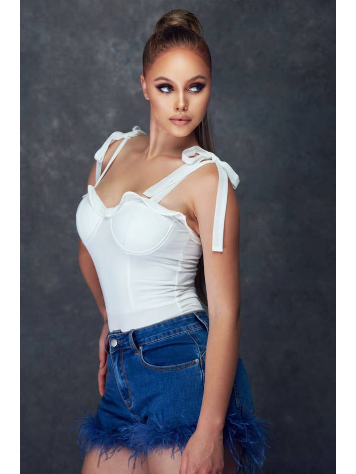 ivory Ruffled Hem Bodysuit for wholesale on Faire